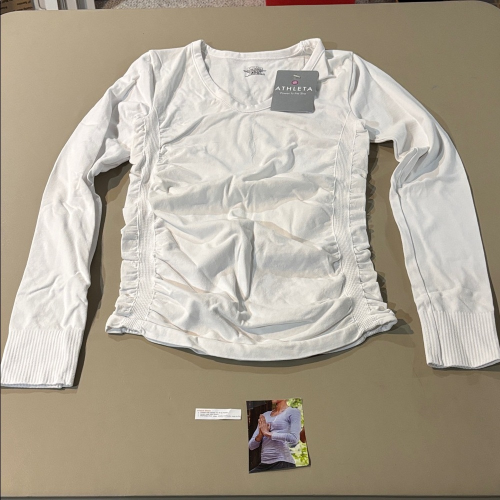 Athleta Women's White Cream Long Sleeve Ruched Top NW T Size S